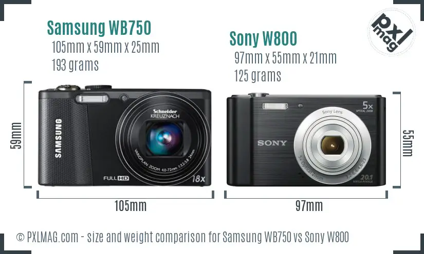 Samsung WB750 vs Sony W800 size comparison