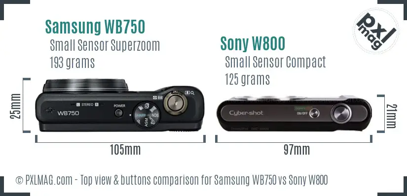 Samsung WB750 vs Sony W800 top view buttons comparison