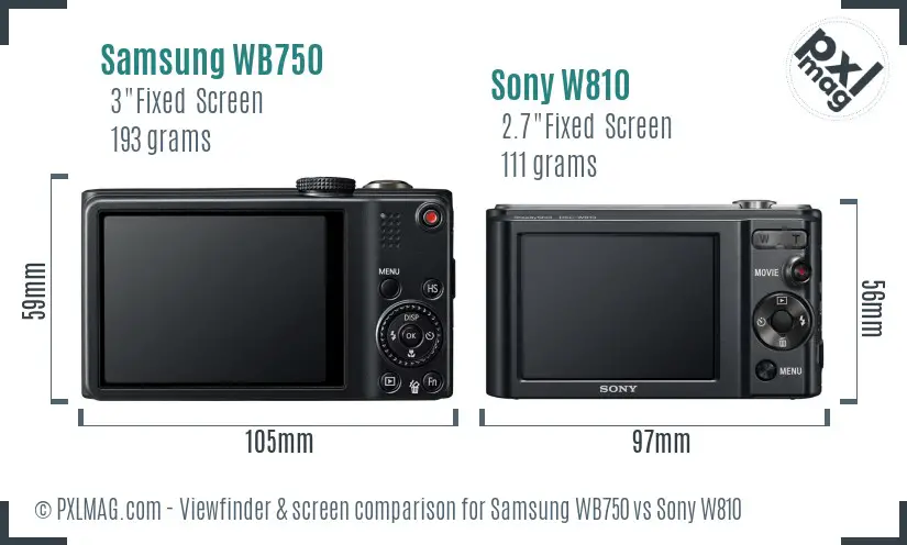 Samsung WB750 vs Sony W810 Screen and Viewfinder comparison