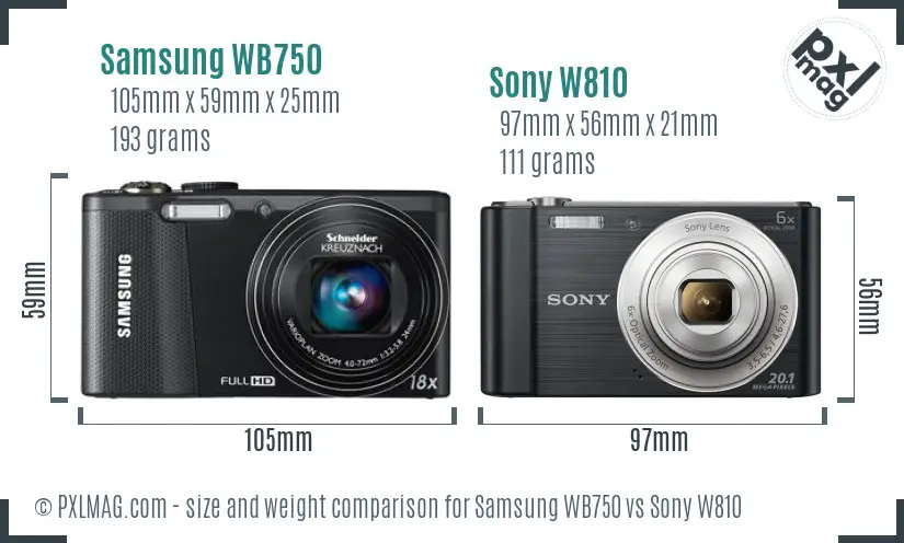 Samsung WB750 vs Sony W810 size comparison