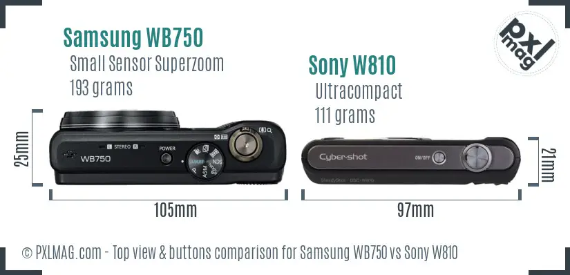 Samsung WB750 vs Sony W810 top view buttons comparison