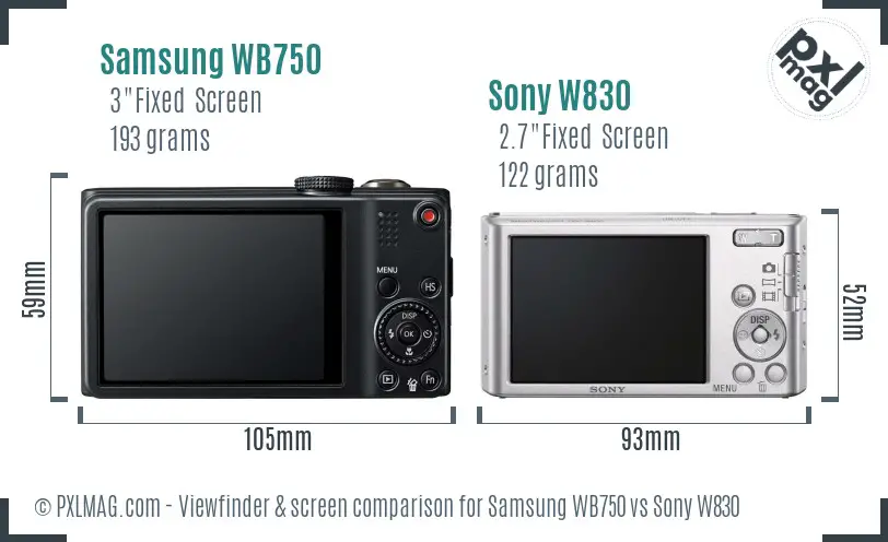 Samsung WB750 vs Sony W830 Screen and Viewfinder comparison