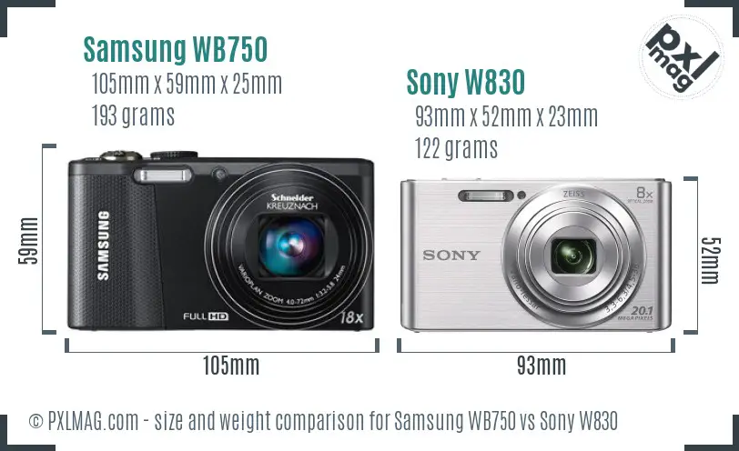Samsung WB750 vs Sony W830 size comparison