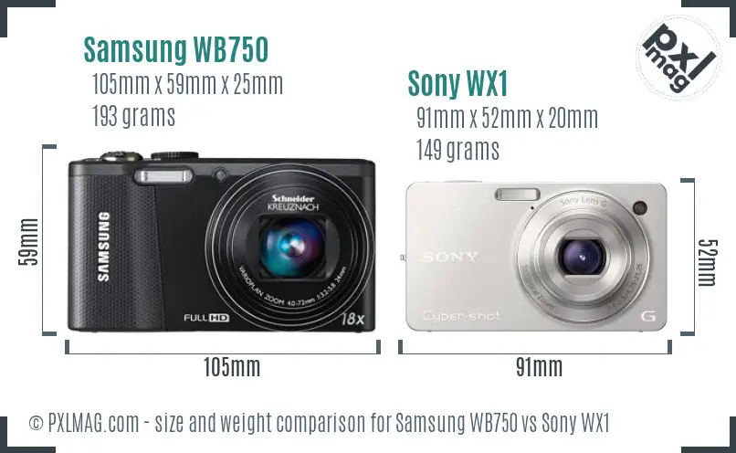 Samsung WB750 vs Sony WX1 size comparison