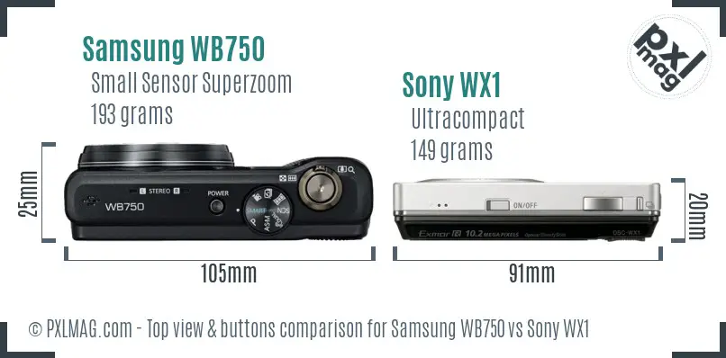 Samsung WB750 vs Sony WX1 top view buttons comparison