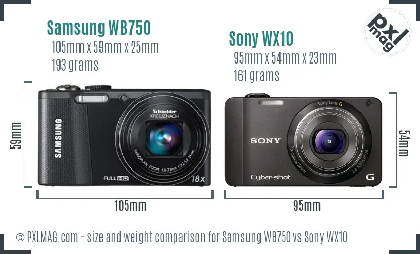 Samsung WB750 vs Sony WX10 size comparison Samsung WB750 vs Sony WX10 size comparison