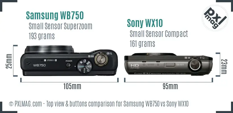 Samsung WB750 vs Sony WX10 top view buttons comparison Samsung WB750 vs Sony WX10 top view buttons comparison