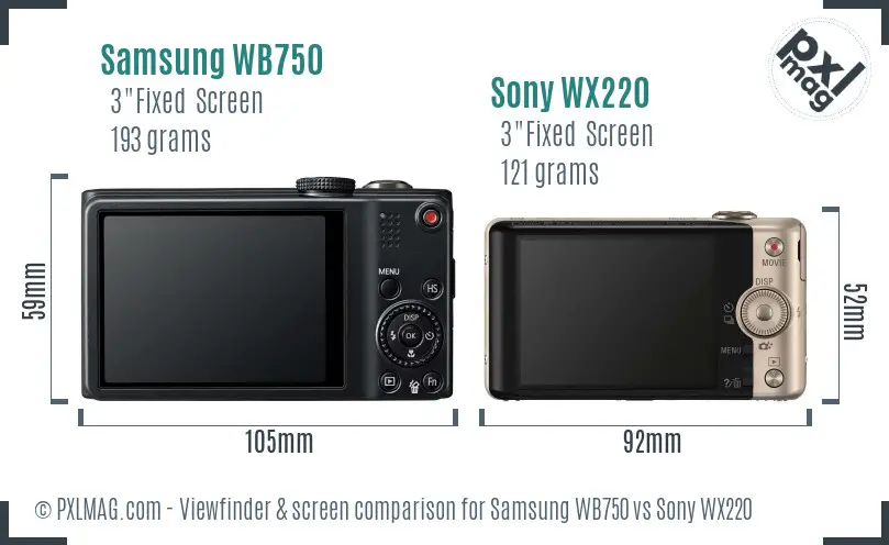 Samsung WB750 vs Sony WX220 Screen and Viewfinder comparison