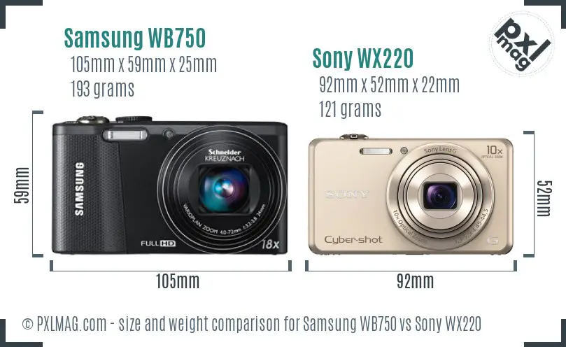 Samsung WB750 vs Sony WX220 size comparison