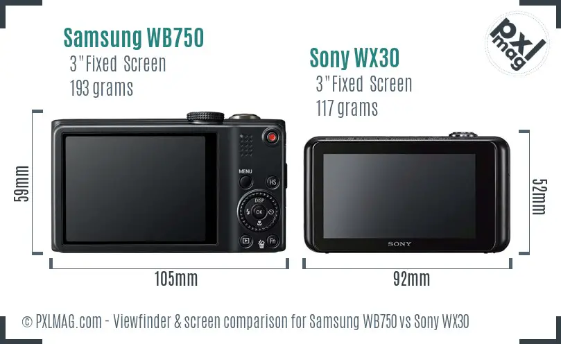 Samsung WB750 vs Sony WX30 Screen and Viewfinder comparison