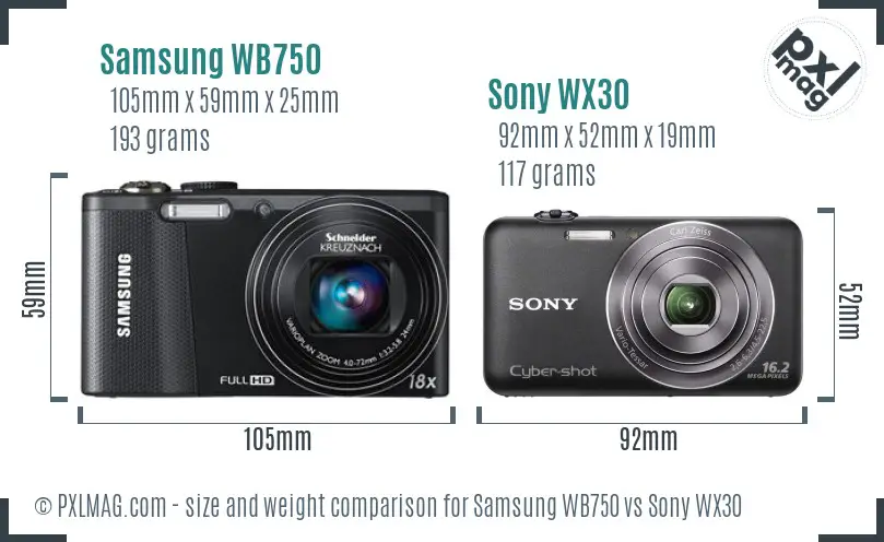 Samsung WB750 vs Sony WX30 size comparison