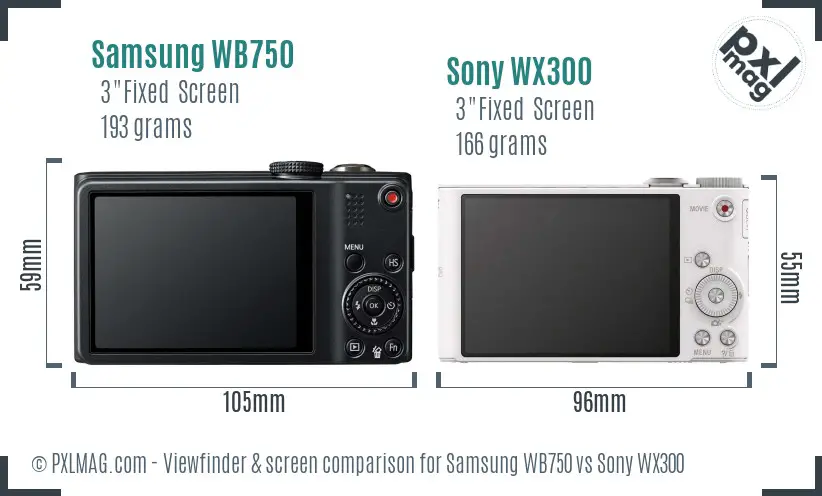 Samsung WB750 vs Sony WX300 Screen and Viewfinder comparison