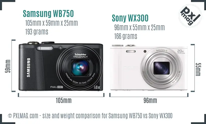 Samsung WB750 vs Sony WX300 size comparison
