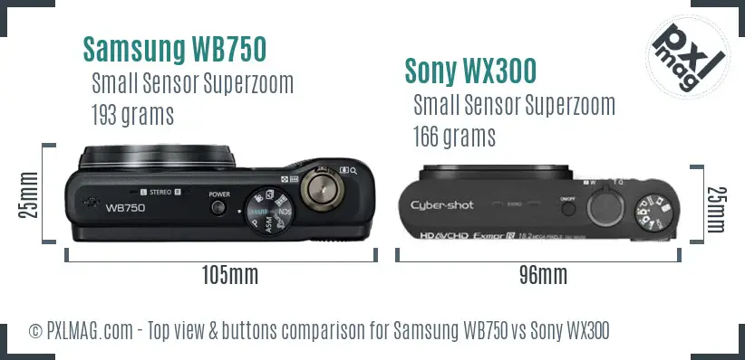 Samsung WB750 vs Sony WX300 top view buttons comparison