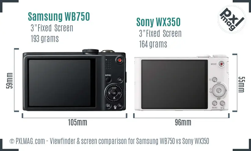 Samsung WB750 vs Sony WX350 Screen and Viewfinder comparison