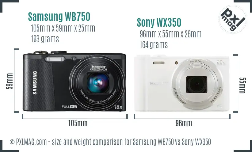 Samsung WB750 vs Sony WX350 size comparison