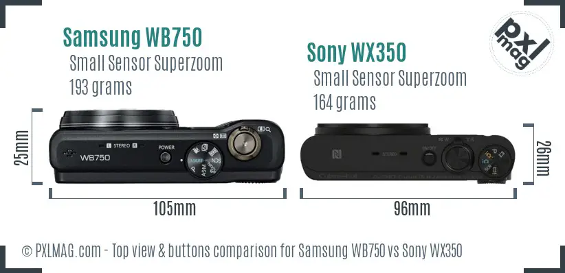 Samsung WB750 vs Sony WX350 top view buttons comparison