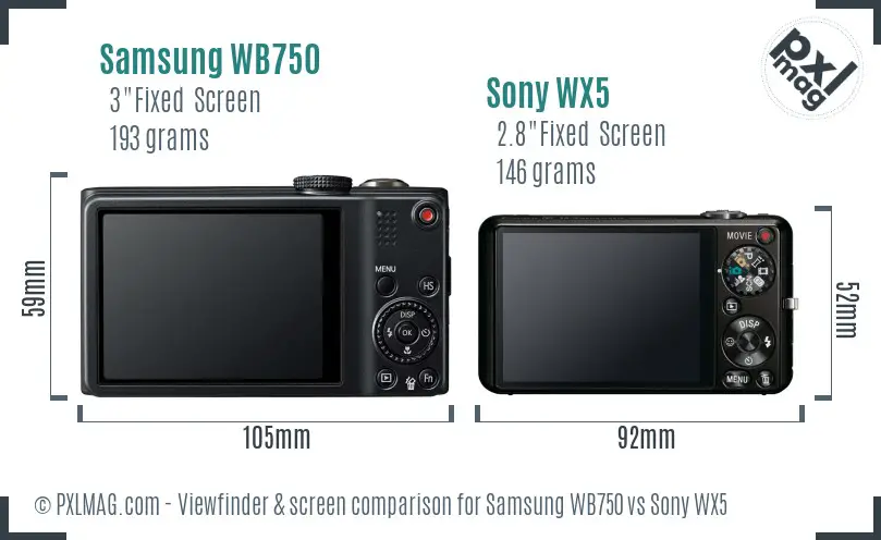 Samsung WB750 vs Sony WX5 Screen and Viewfinder comparison