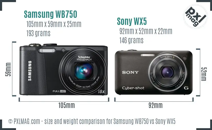 Samsung WB750 vs Sony WX5 size comparison