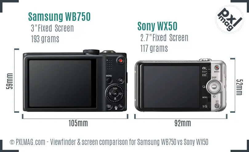 Samsung WB750 vs Sony WX50 Screen and Viewfinder comparison