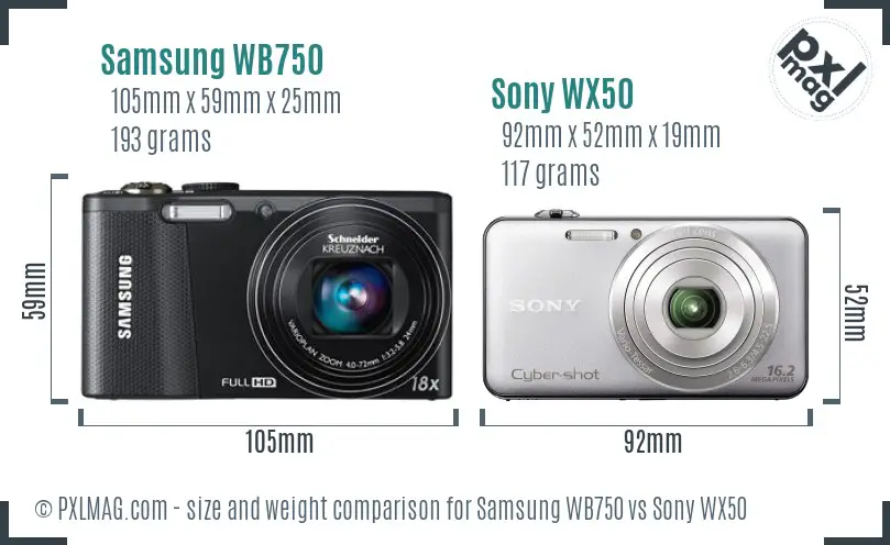 Samsung WB750 vs Sony WX50 size comparison