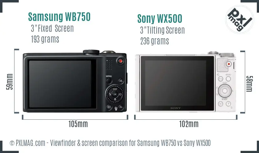 Samsung WB750 vs Sony WX500 Screen and Viewfinder comparison