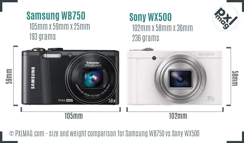 Samsung WB750 vs Sony WX500 size comparison
