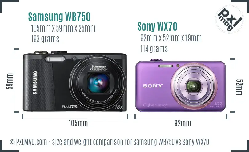 Samsung WB750 vs Sony WX70 size comparison Samsung WB750 vs Sony WX70 size comparison