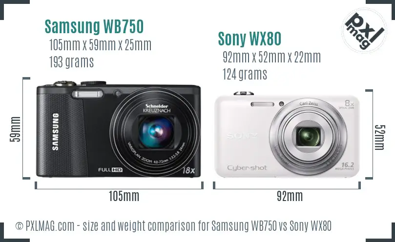 Samsung WB750 vs Sony WX80 size comparison