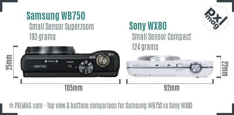 Samsung WB750 vs Sony WX80 top view buttons comparison