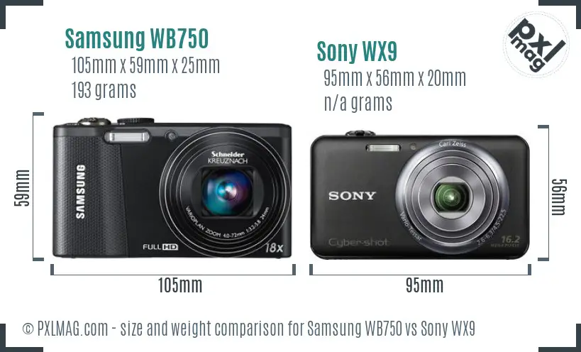 Samsung WB750 vs Sony WX9 size comparison