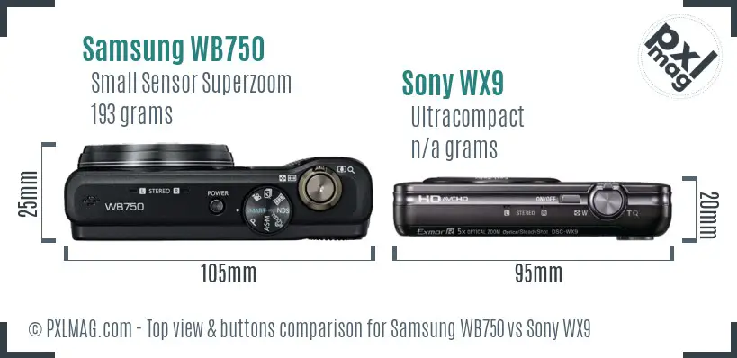 Samsung WB750 vs Sony WX9 top view buttons comparison