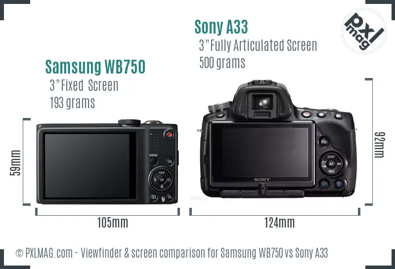 Samsung WB750 vs Sony A33 Screen and Viewfinder comparison