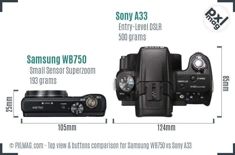 Samsung WB750 vs Sony A33 top view buttons comparison