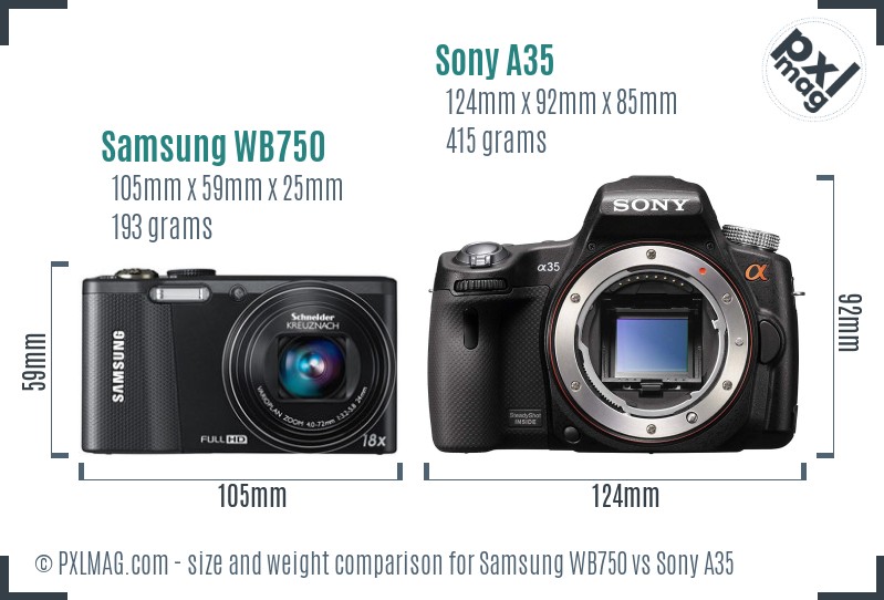 Samsung WB750 vs Sony A35 size comparison