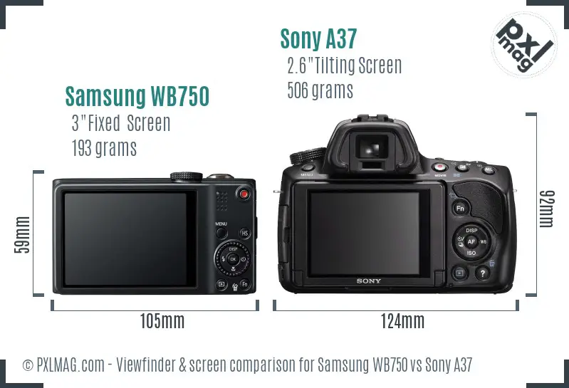 Samsung WB750 vs Sony A37 Screen and Viewfinder comparison