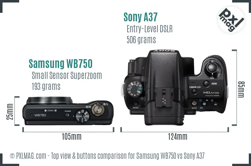 Samsung WB750 vs Sony A37 top view buttons comparison