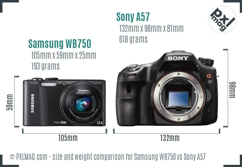 Samsung WB750 vs Sony A57 size comparison