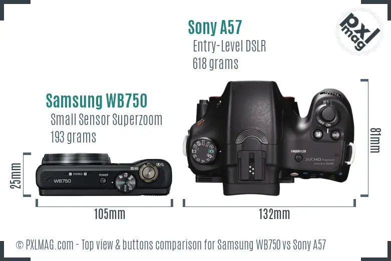 Samsung WB750 vs Sony A57 top view buttons comparison