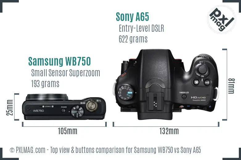 Samsung WB750 vs Sony A65 top view buttons comparison