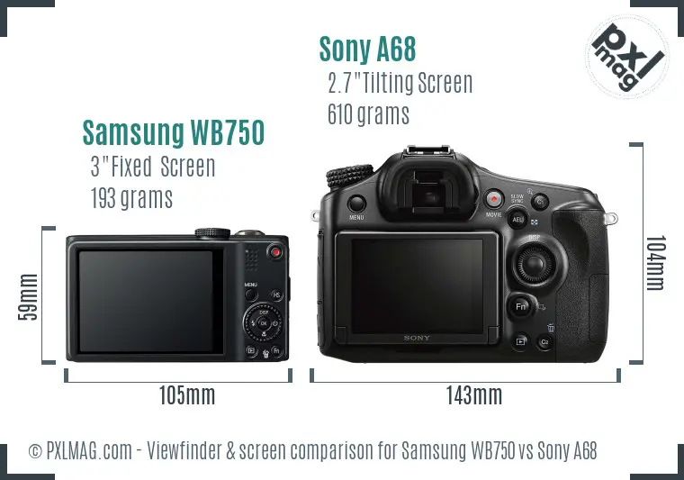 Samsung WB750 vs Sony A68 Screen and Viewfinder comparison