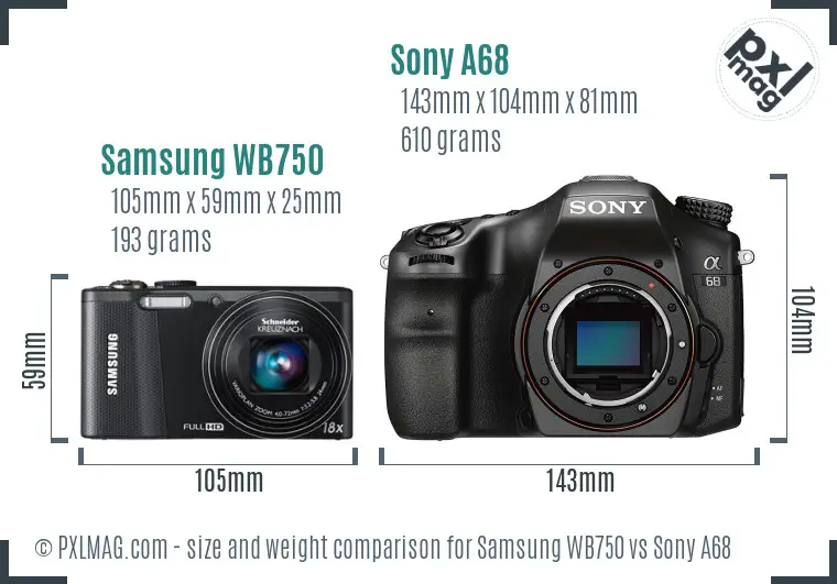 Samsung WB750 vs Sony A68 size comparison