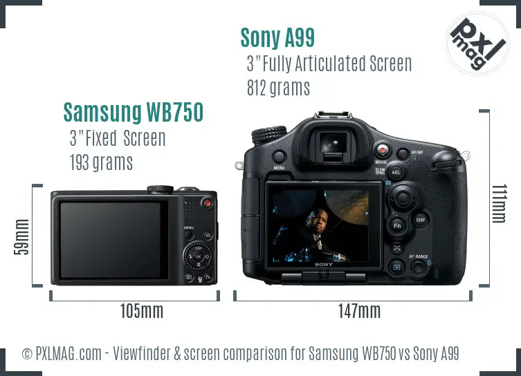 Samsung WB750 vs Sony A99 Screen and Viewfinder comparison