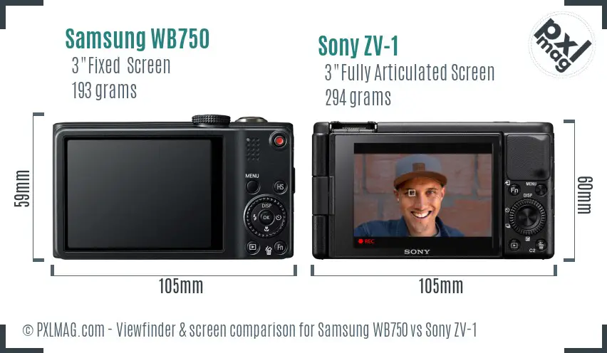Samsung WB750 vs Sony ZV-1 Screen and Viewfinder comparison