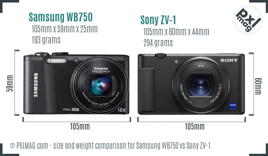 Samsung WB750 vs Sony ZV-1 size comparison