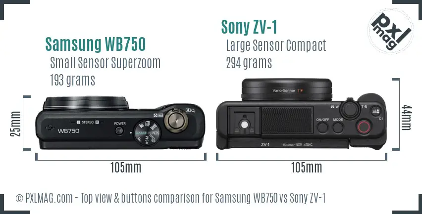 Samsung WB750 vs Sony ZV-1 top view buttons comparison