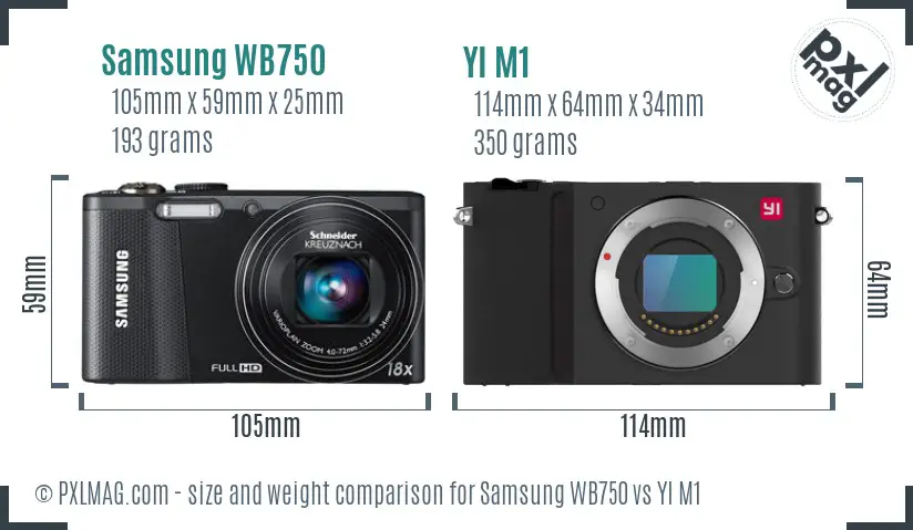 Samsung WB750 vs YI M1 size comparison