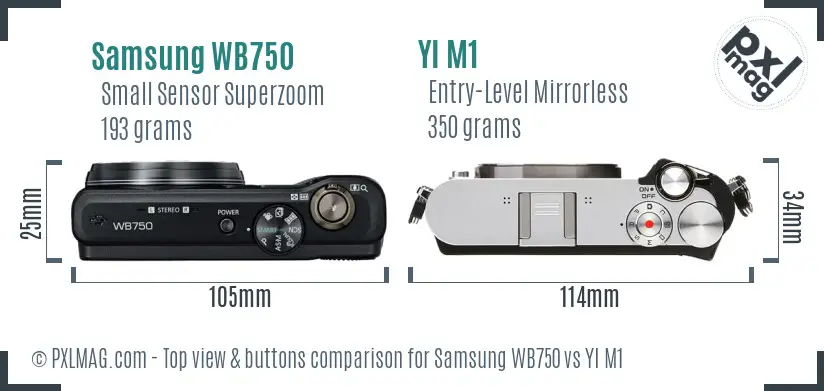 Samsung WB750 vs YI M1 top view buttons comparison