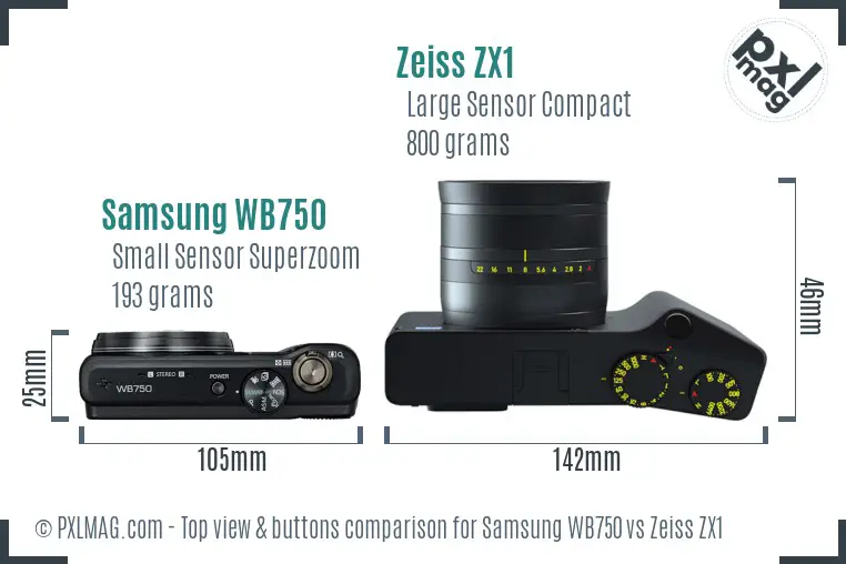 Samsung WB750 vs Zeiss ZX1 top view buttons comparison Samsung WB750 vs Zeiss ZX1 top view buttons comparison