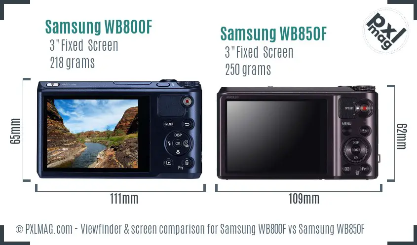 Samsung WB800F vs Samsung WB850F Screen and Viewfinder comparison